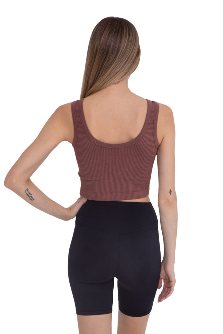 Mono B Seamless Crop Top AT-A08158 - Brown - Back View