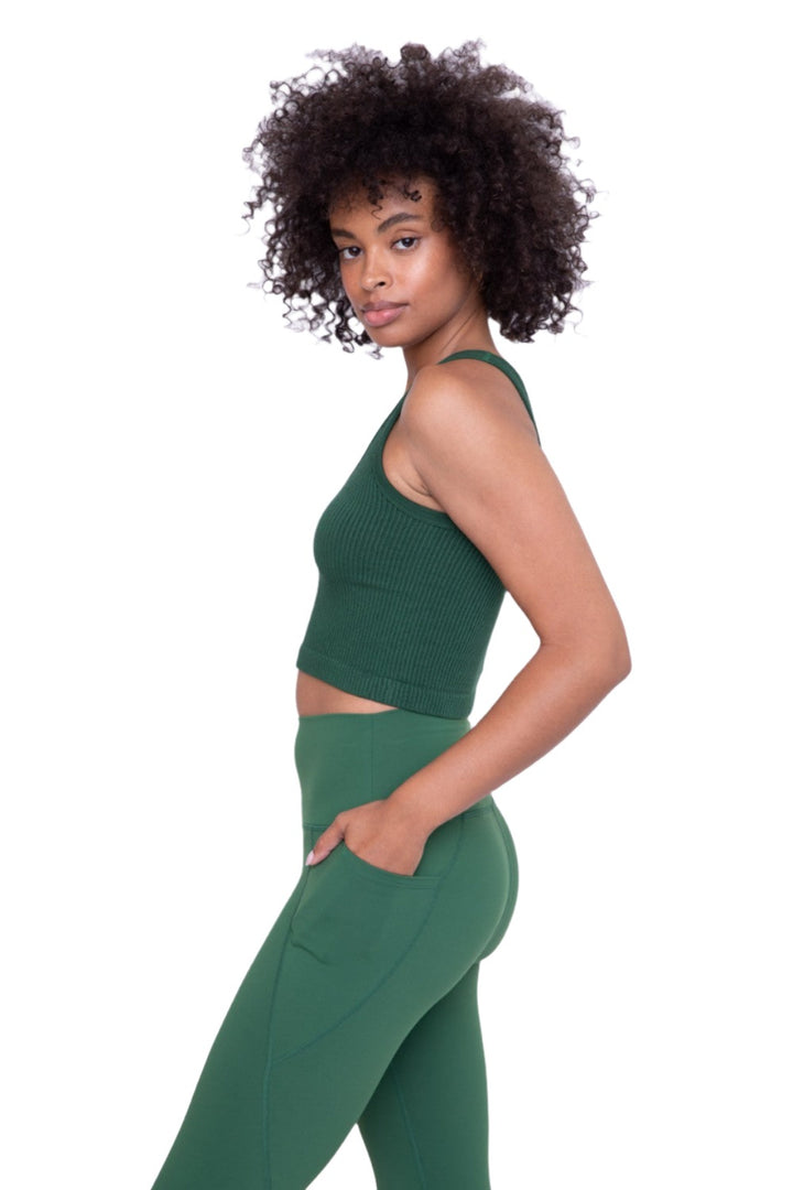 Mono B Seamless Crop Top AT-A08158 - Dark Green - Side View