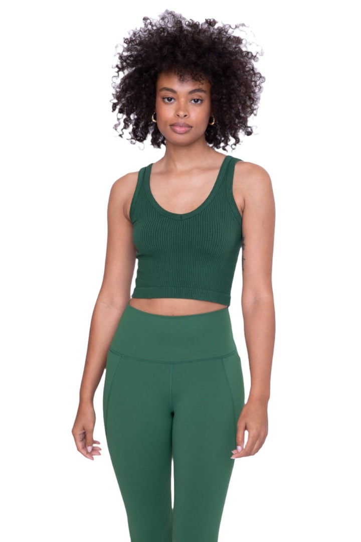 Mono B Seamless Crop Top AT-A08158 - Dark Green - Front View