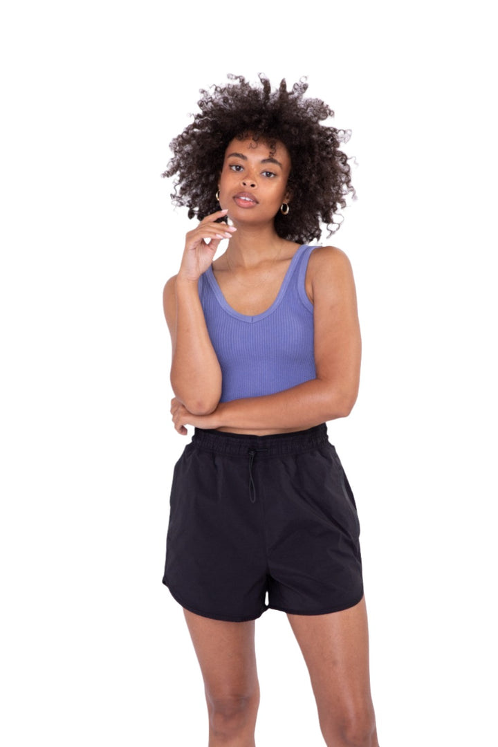 Mono B Seamless Crop Top AT-A08158 - Denim - Front View