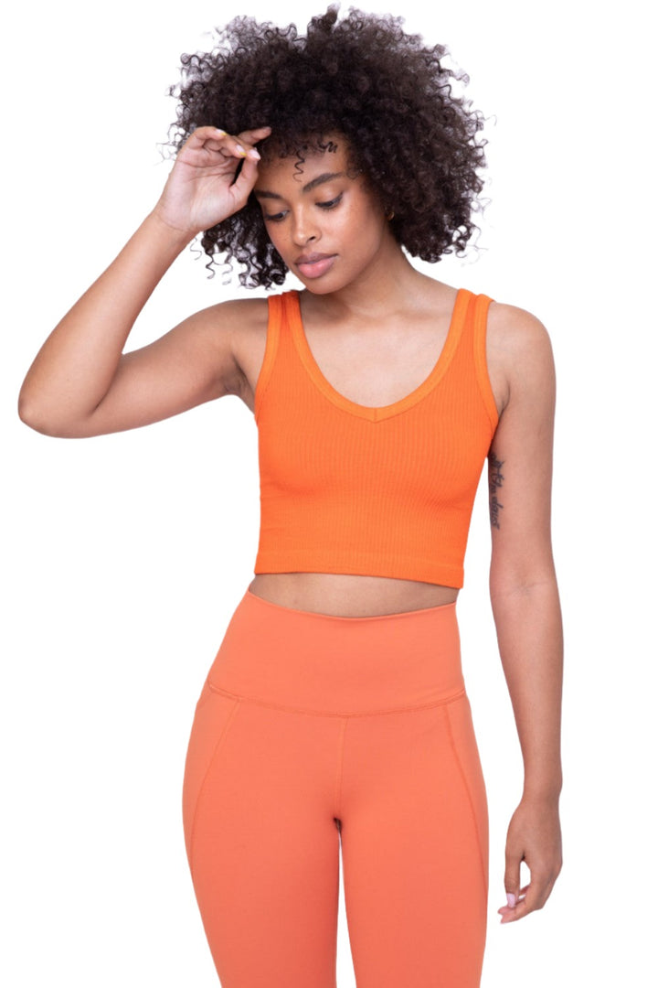 Mono B Seamless Crop Top AT-A08158 - Orange - Front View