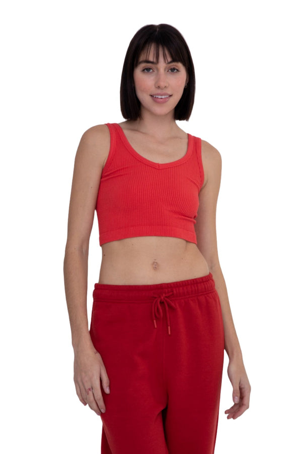 Mono B Seamless Crop Top AT-A08158 - Poppy Red - Front View