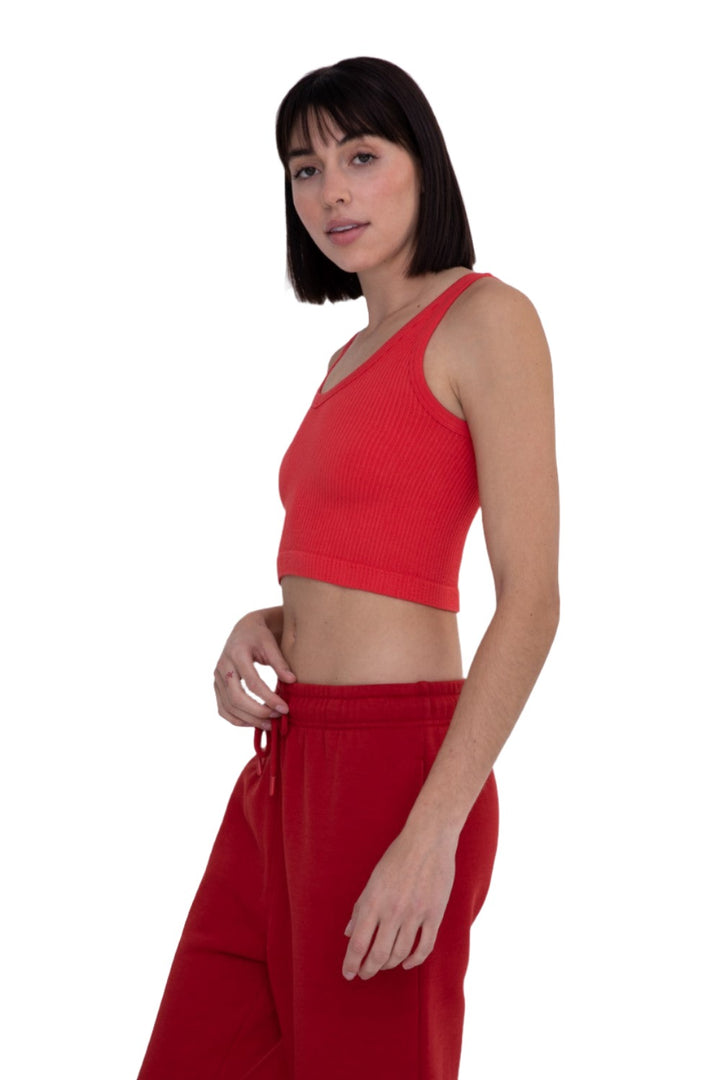 Mono B Seamless Crop Top AT-A08158 - Poppy Red - Side View