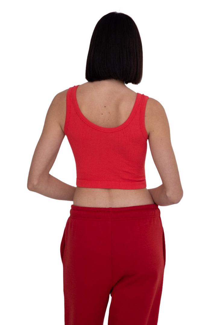 Mono B Seamless Crop Top AT-A08158 - Poppy Red - Back View
