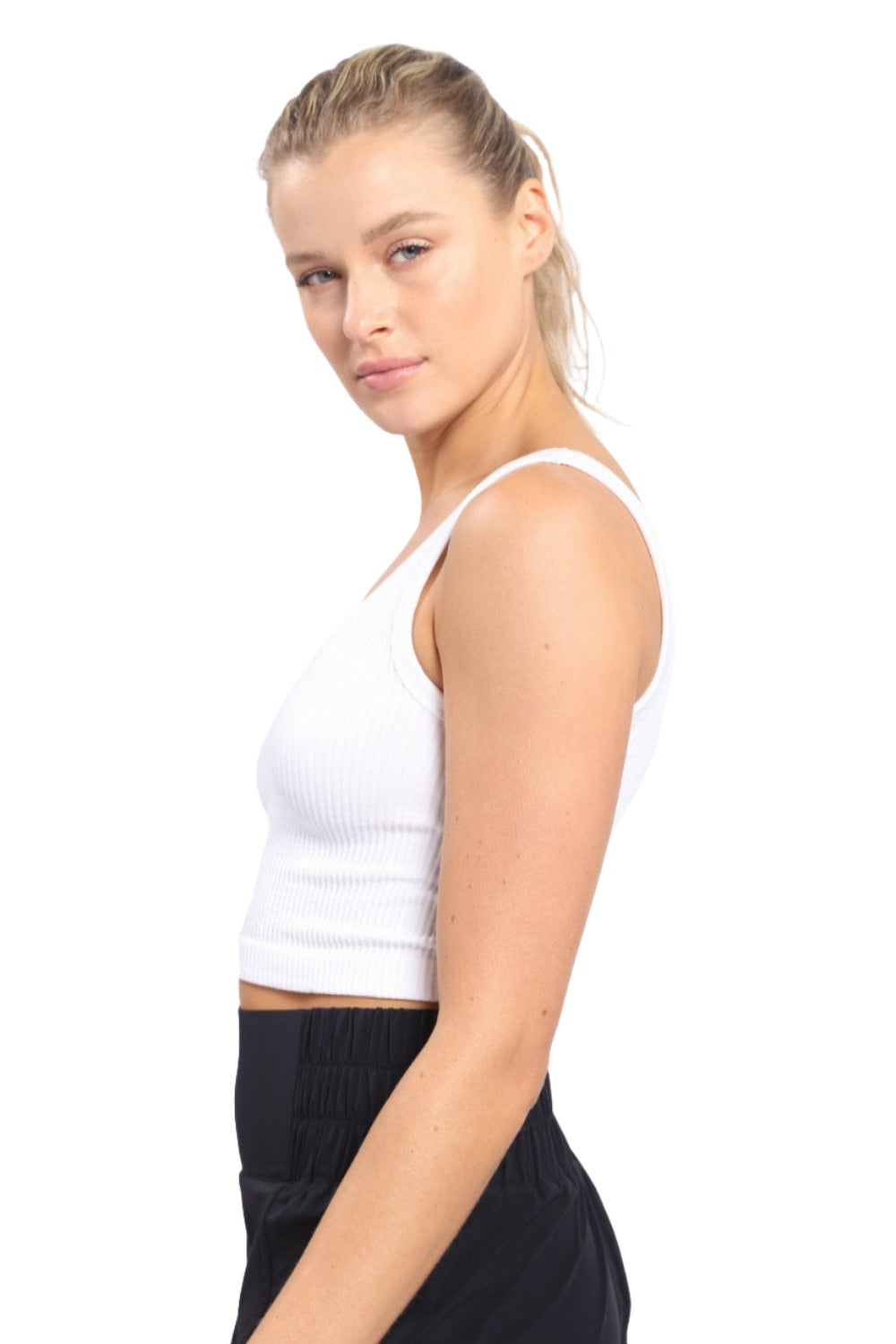 Mono B Seamless Crop Top AT-A08158 - White - Side View
