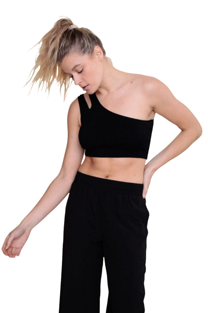 Mono B Seamless Double One Strap Bra AT-B0477 - Black - Front View