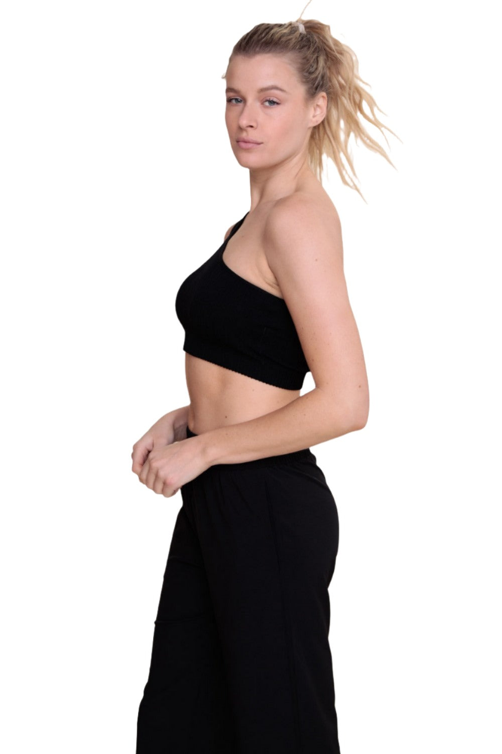 Mono B Seamless Double One Strap Bra AT-B0477 - Black - Side View