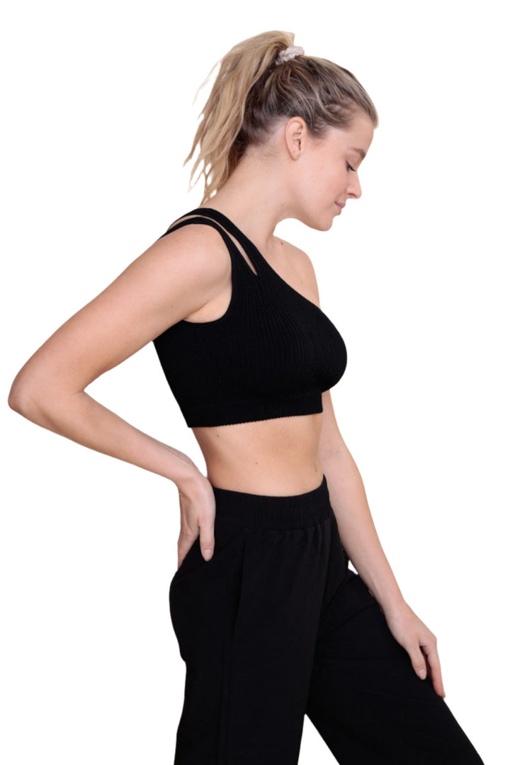 Mono B Seamless Double One Strap Bra AT-B0477 - Black - Side View2