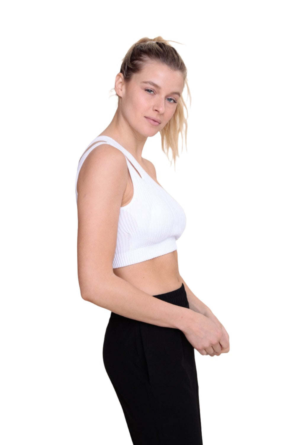 Mono B Seamless Double One Strap Bra AT-B0477 - White - Side View