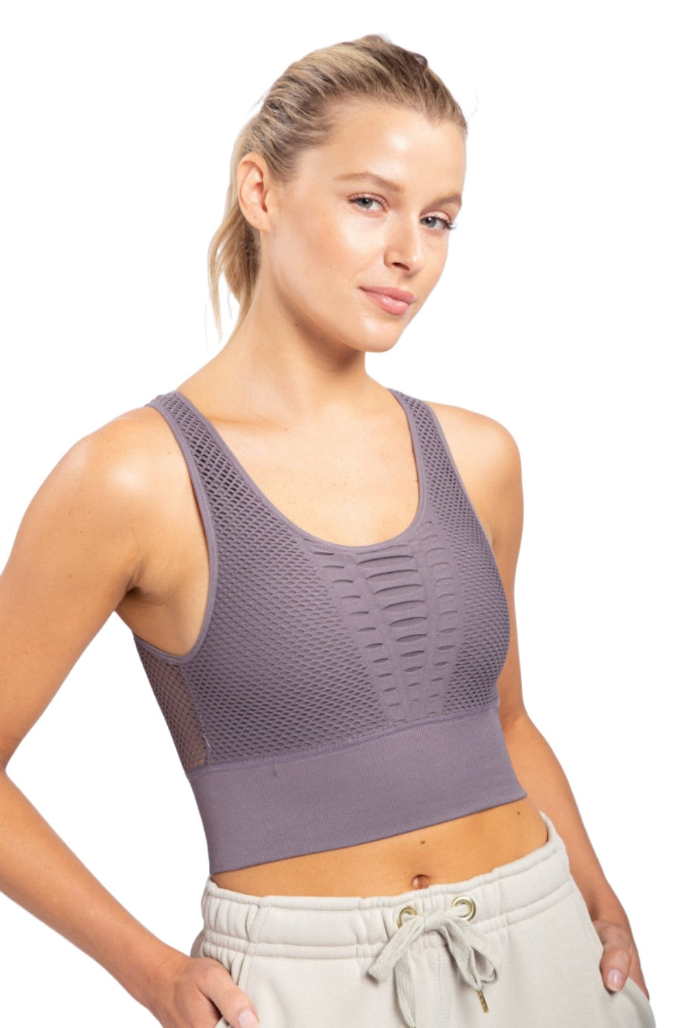 Mono B Laser Cut Sports Bra AT2249 - Arcane - Front View