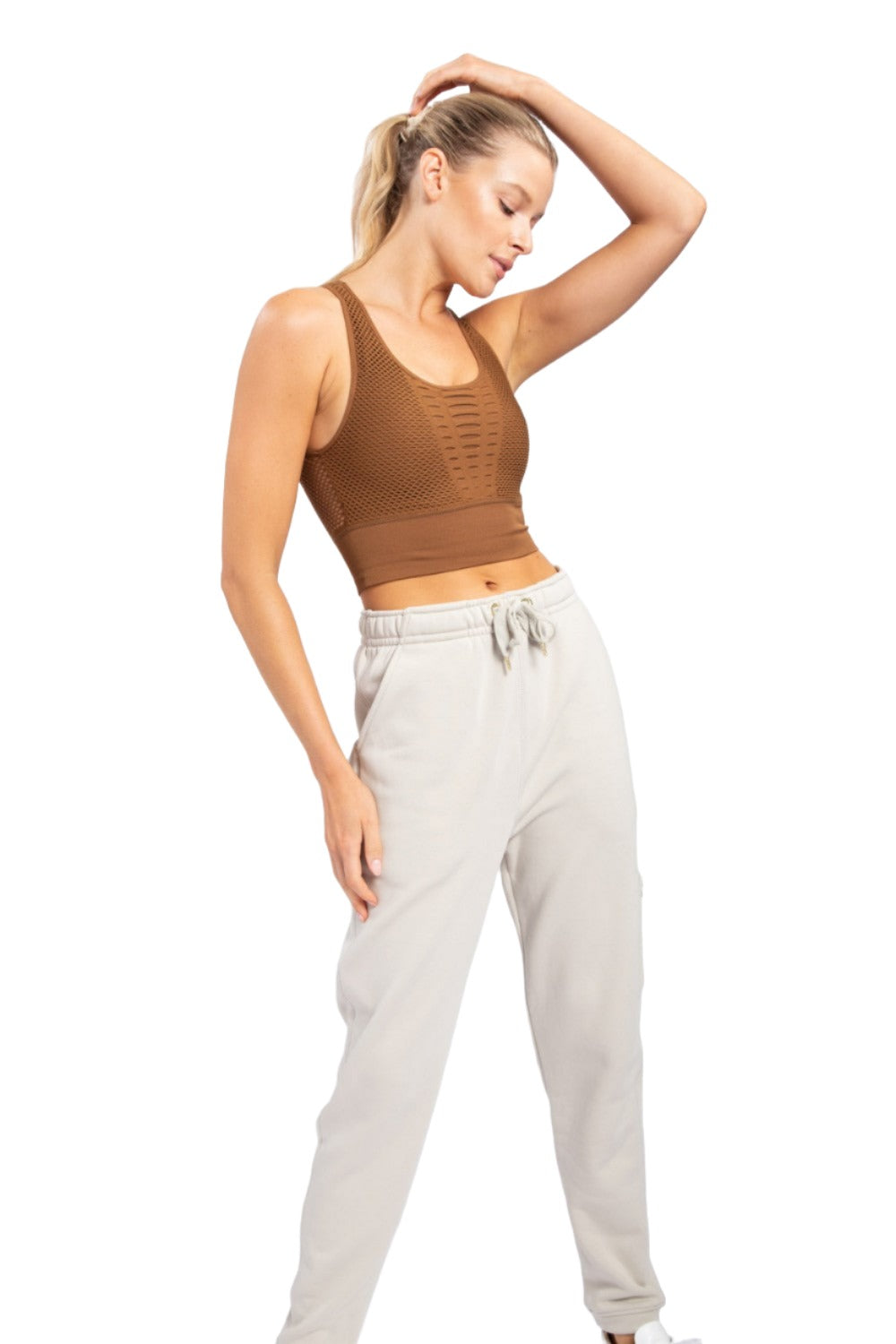 Mono B Laser Cut Sports Bra AT2249 - Brown - Front Full View