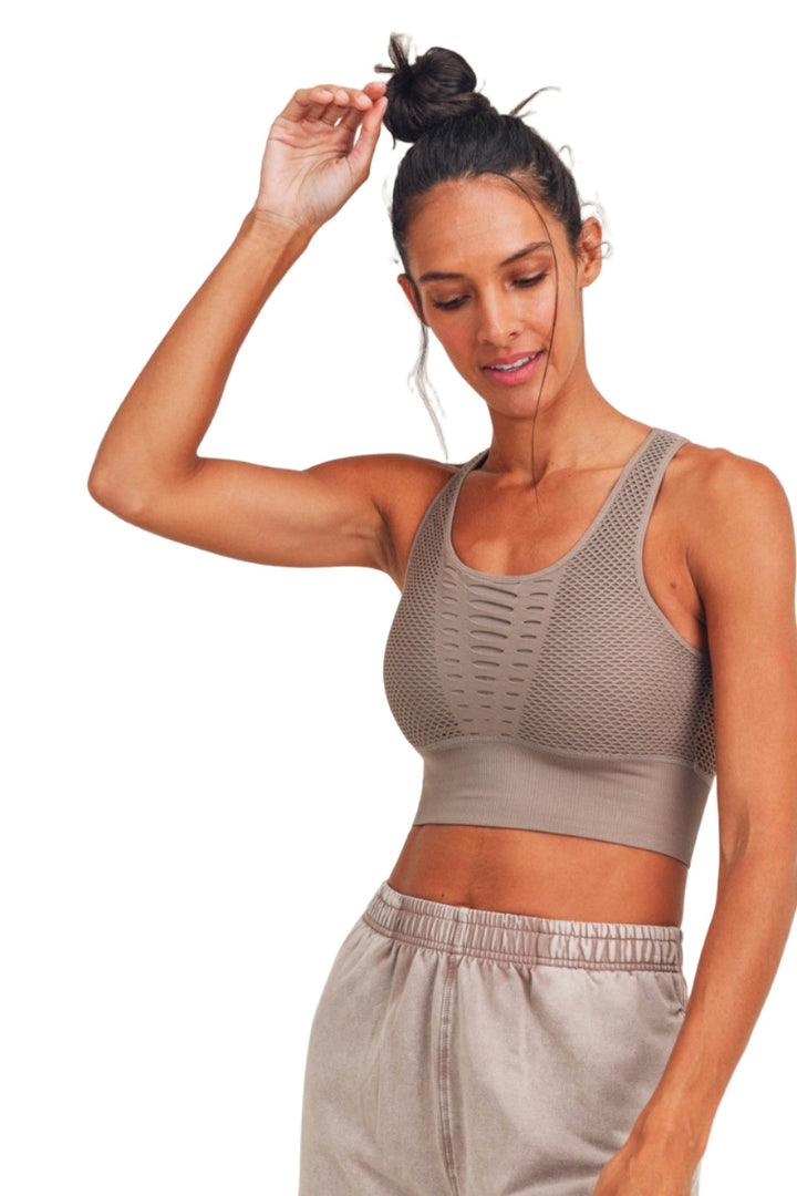 Mono B Laser Cut Sports Bra AT2249 - Tan - Front View