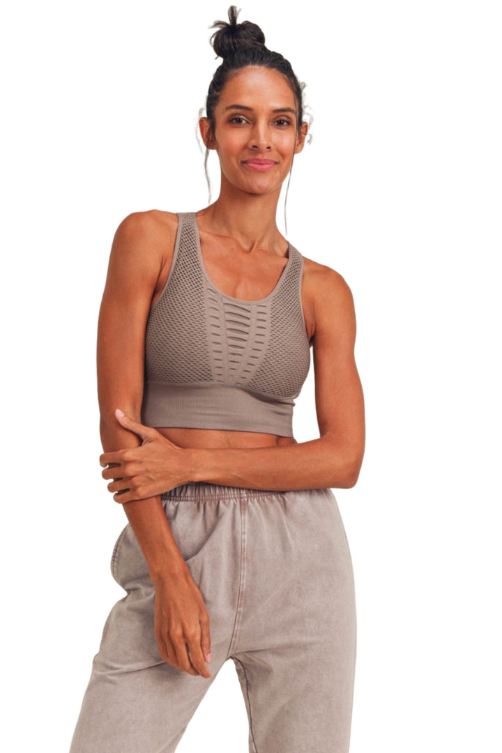 Mono B Laser Cut Sports Bra AT2249 - Tan - Front View