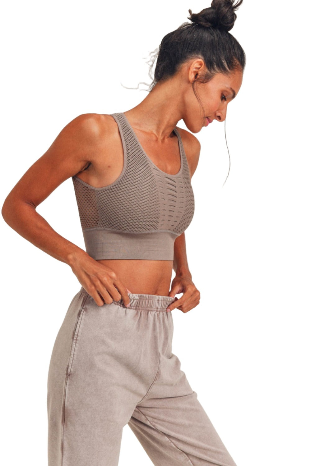 Mono B Laser Cut Sports Bra AT2249 - Tan - Side View