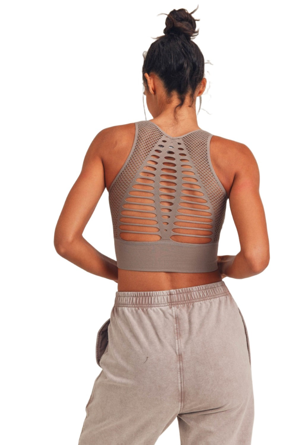 Mono B Laser Cut Sports Bra AT2249 - Tan - Back View