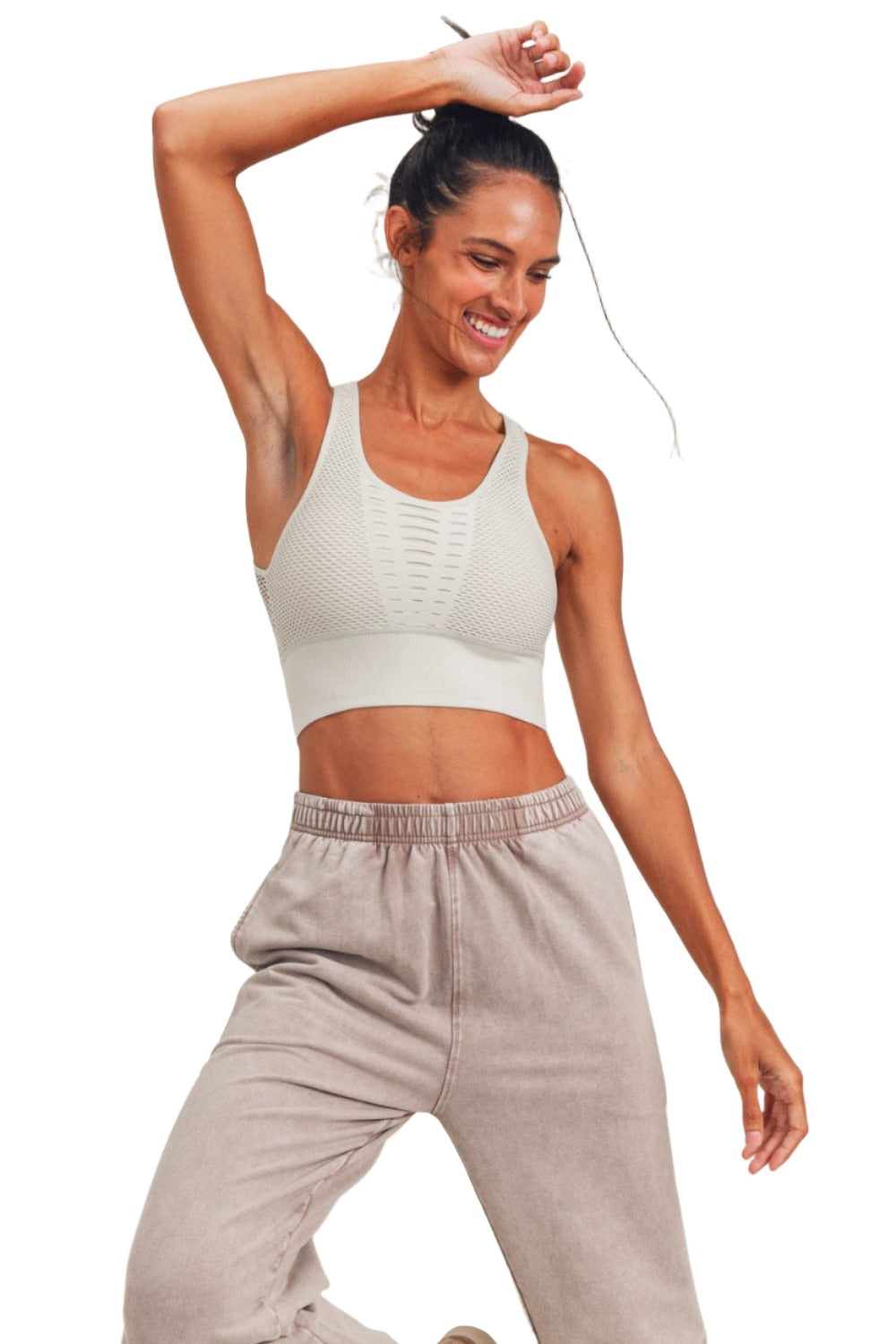 Mono B Laser Cut Sports Bra AT2249 - Mist - Front View