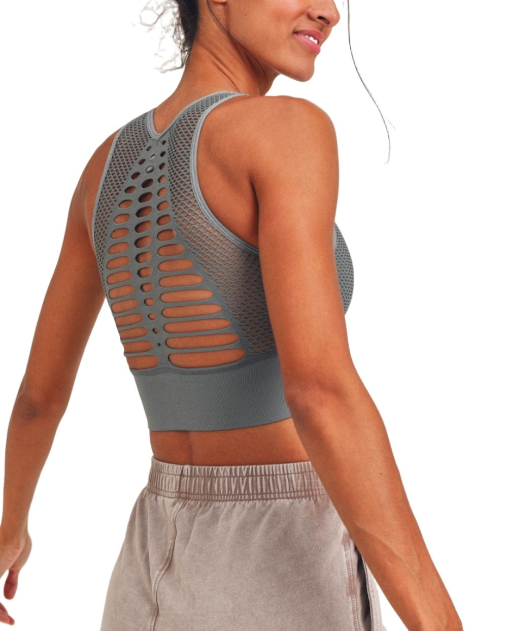 Mono B Laser Cut Sports Bra AT2249 - Sea - Back Side View