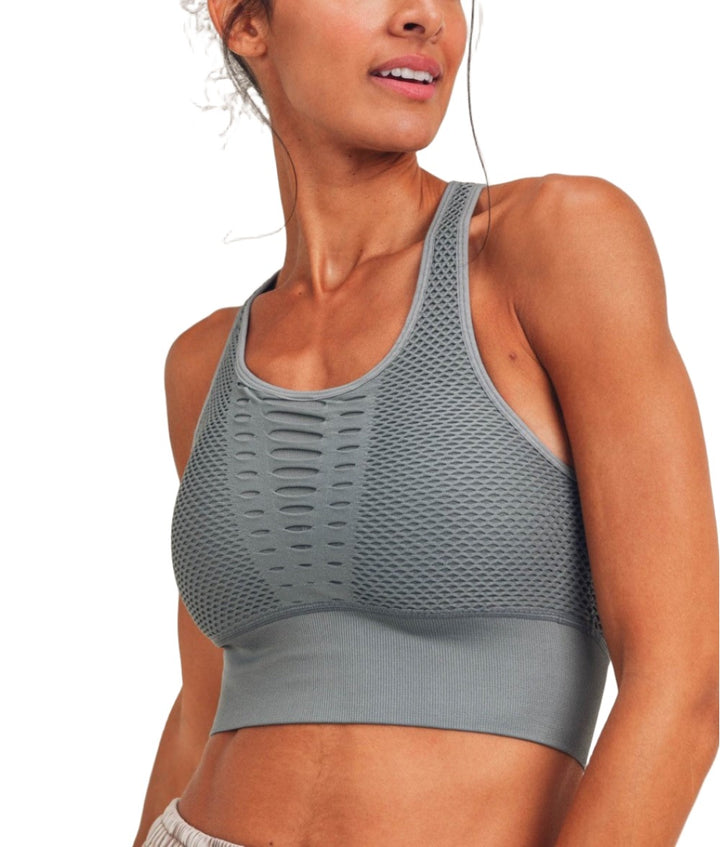 Mono B Laser Cut Sports Bra AT2249 - Sea - Rear View