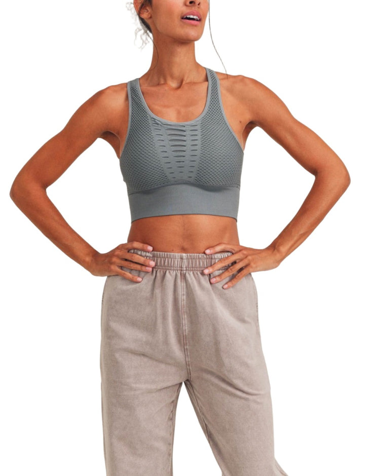 Mono B Laser Cut Sports Bra AT2249 - Sea - Front View