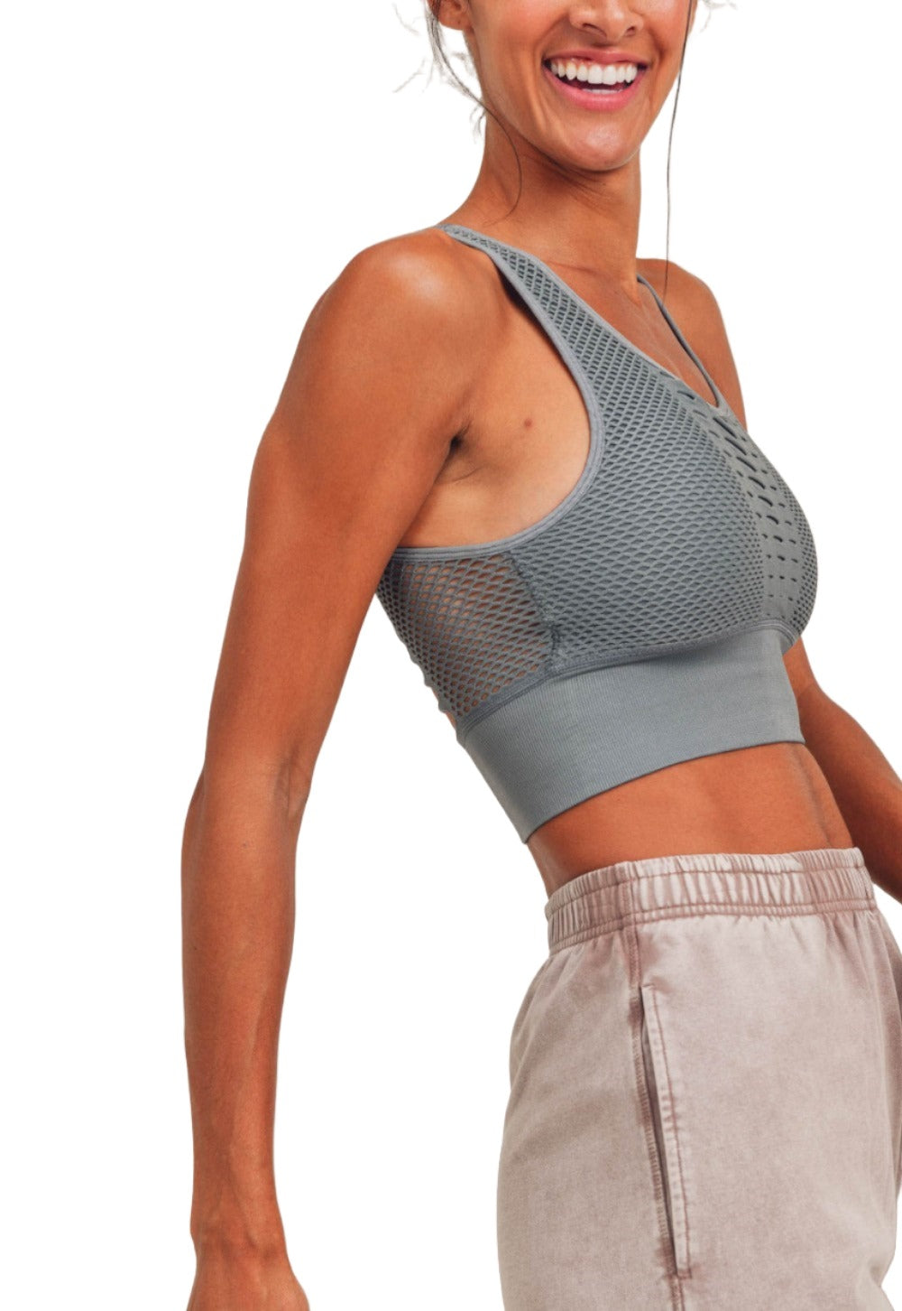 Mono B Laser Cut Sports Bra AT2249 - Sea - Rear View2