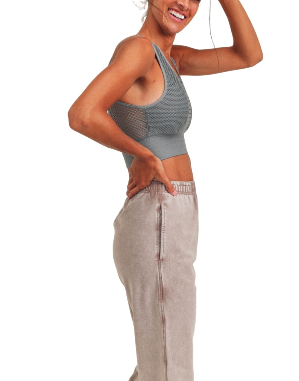 Mono B Laser Cut Sports Bra AT2249 - Sea - Side View