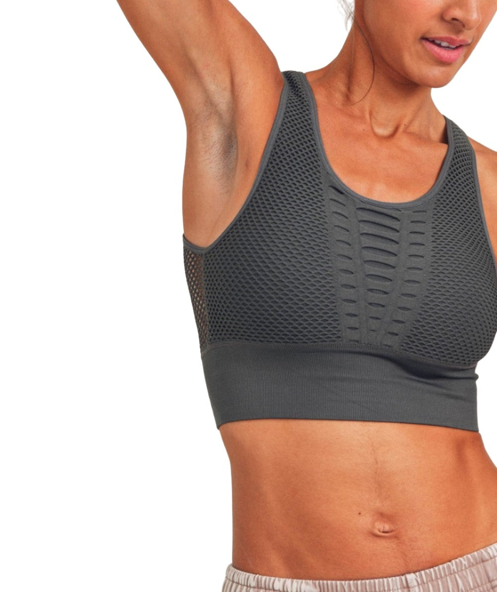 Mono B Laser Cut Sports Bra AT2249 - Sea - Rear View