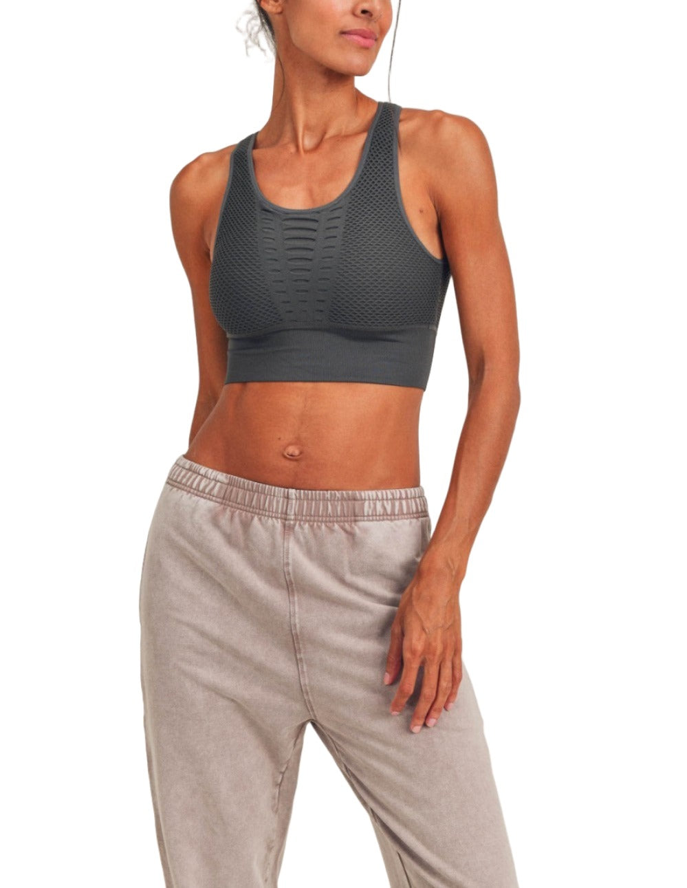 Mono B Laser Cut Sports Bra AT2249 - Sea - Front View
