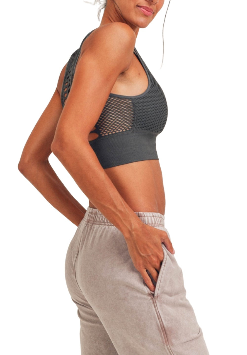 Mono B Laser Cut Sports Bra AT2249 - Sea - Side View