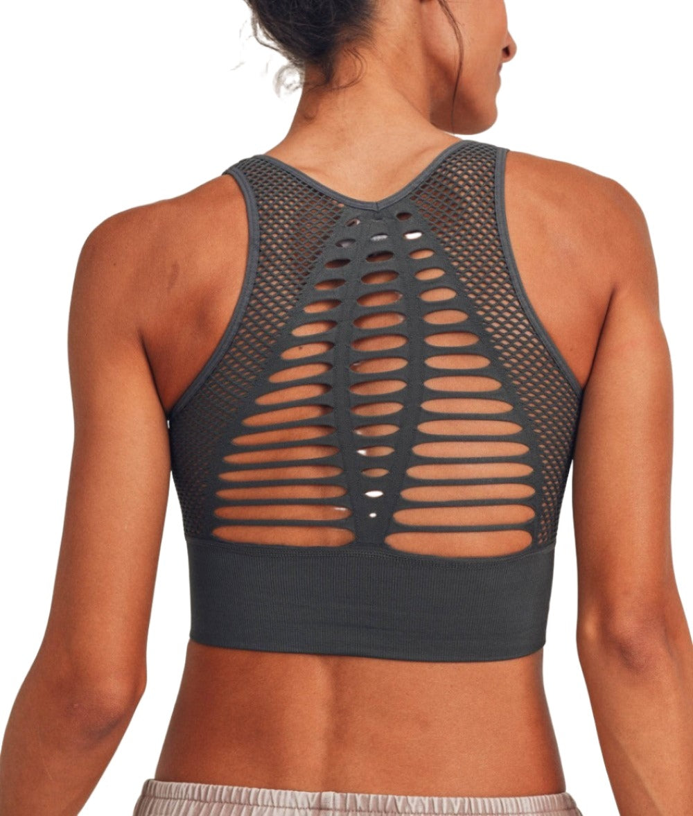 Mono B Laser Cut Sports Bra AT2249 - Sea - Back View