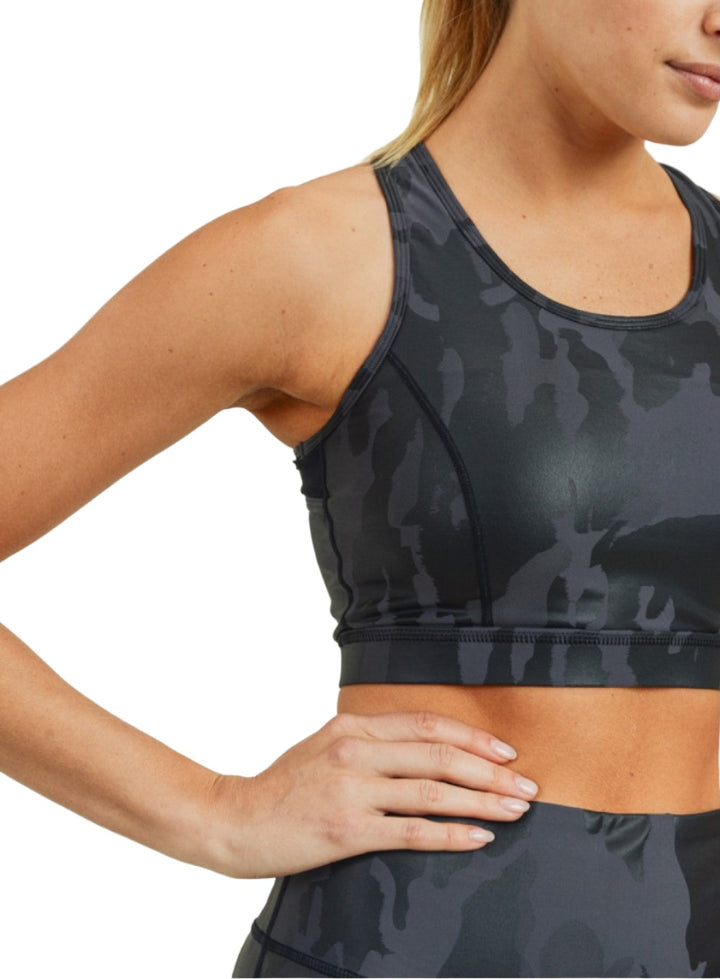 Mono B Camo Foil Mesh Back Sports Bra AT2730 - close view 1