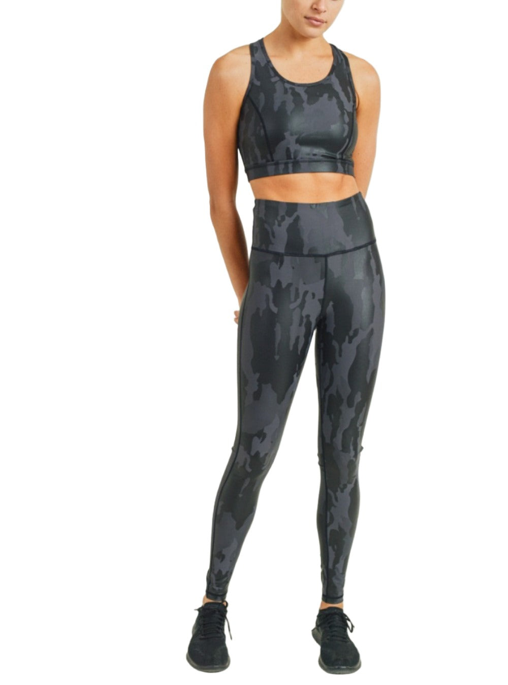 Mono B Camo Foil Mesh Back Sports Bra AT2730 - front view