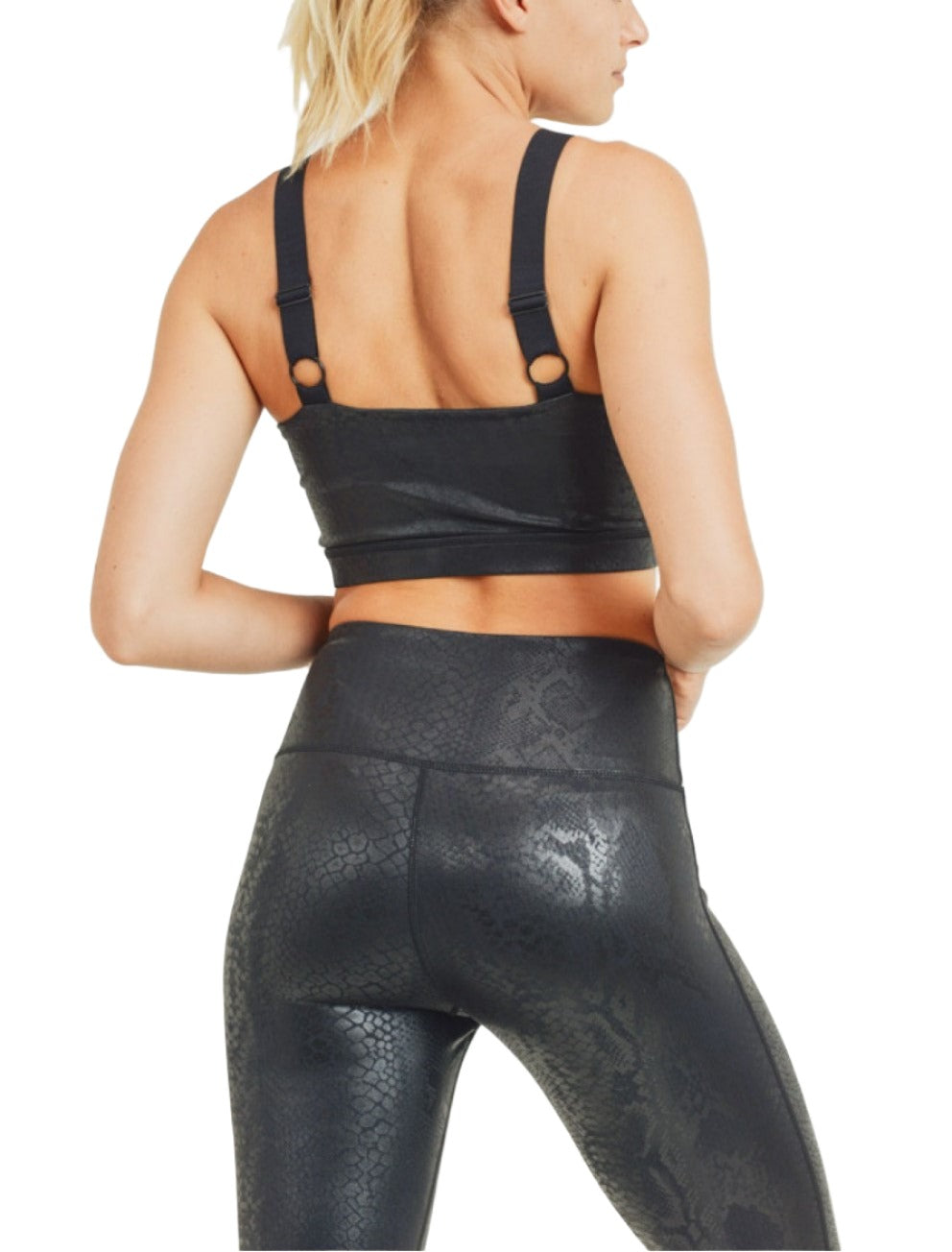 Mono B Glossy Shadow Snake Mesh Sports Bra AT2933 - Black - rear view