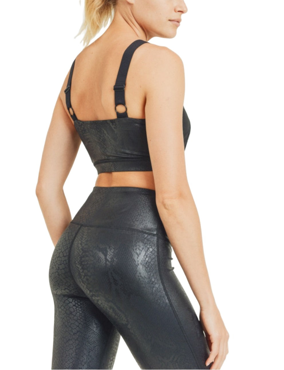 Mono B Glossy Shadow Snake Mesh Sports Bra AT2933 - Black - side alt view