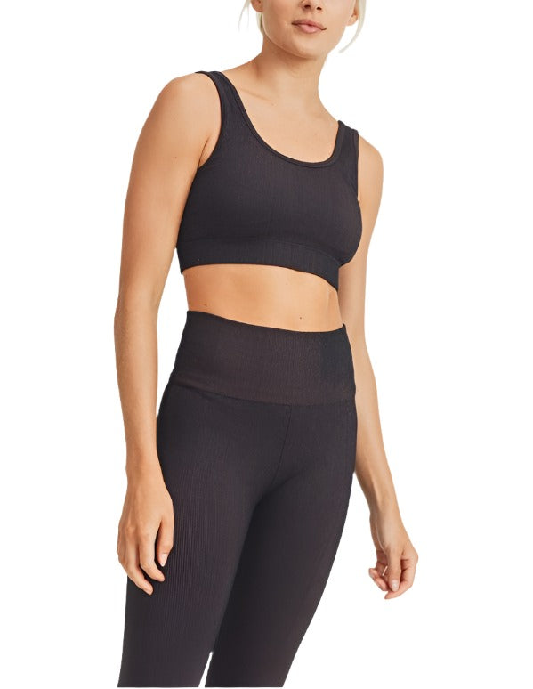 Mono B Ribbed Dry Brush Seamless Sports Bra AT2995 - Black/Rust - Front View
