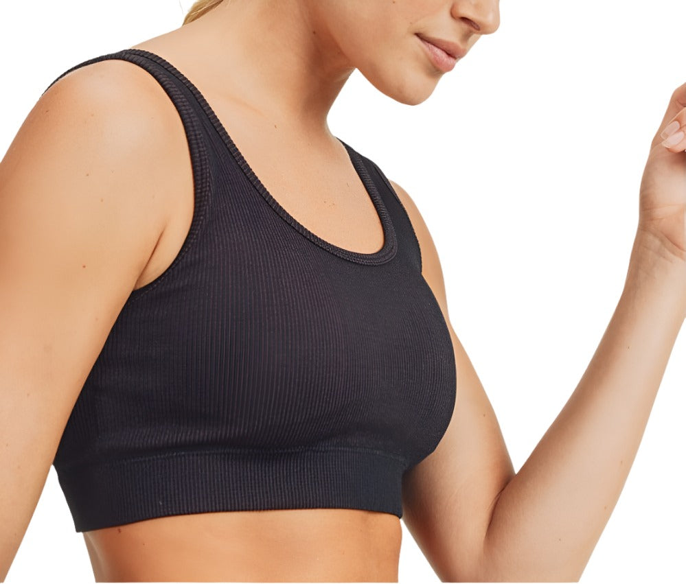 Mono B Ribbed Dry Brush Seamless Sports Bra AT2995 - Black/Rust - Rear View