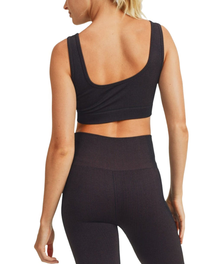 Mono B Ribbed Dry Brush Seamless Sports Bra AT2995 - Black/Rust - Back View