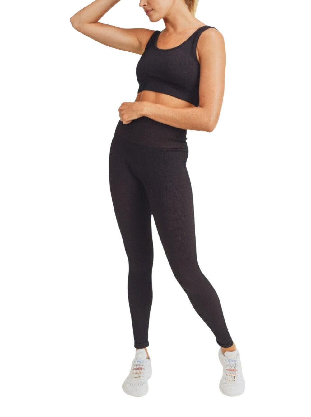 Mono B Ribbed Dry Brush Seamless Sports Bra AT2995 - Black/Rust - Front Full View