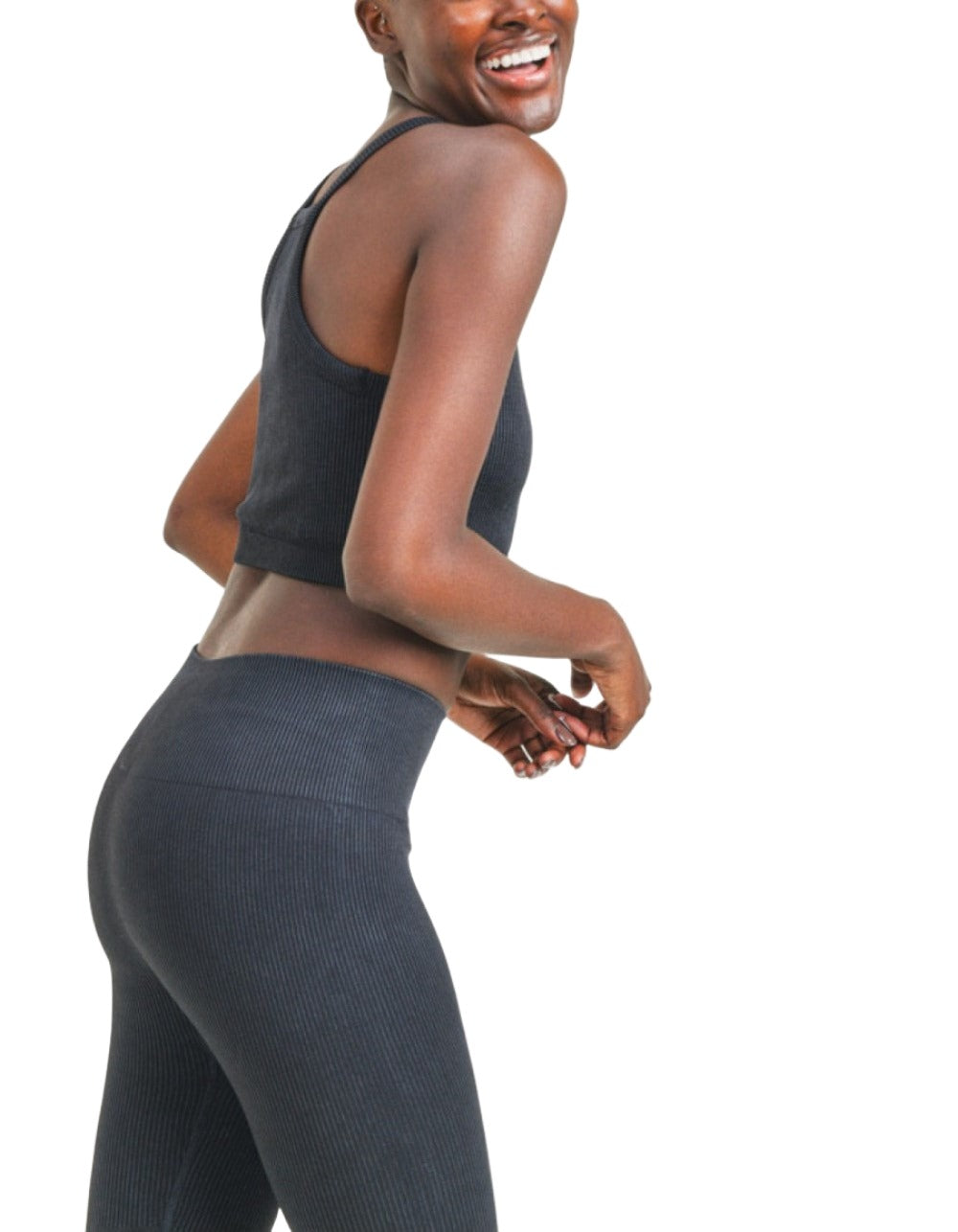 Mono B Square Ribbed Crop Top AT3031 - Black - Rear View