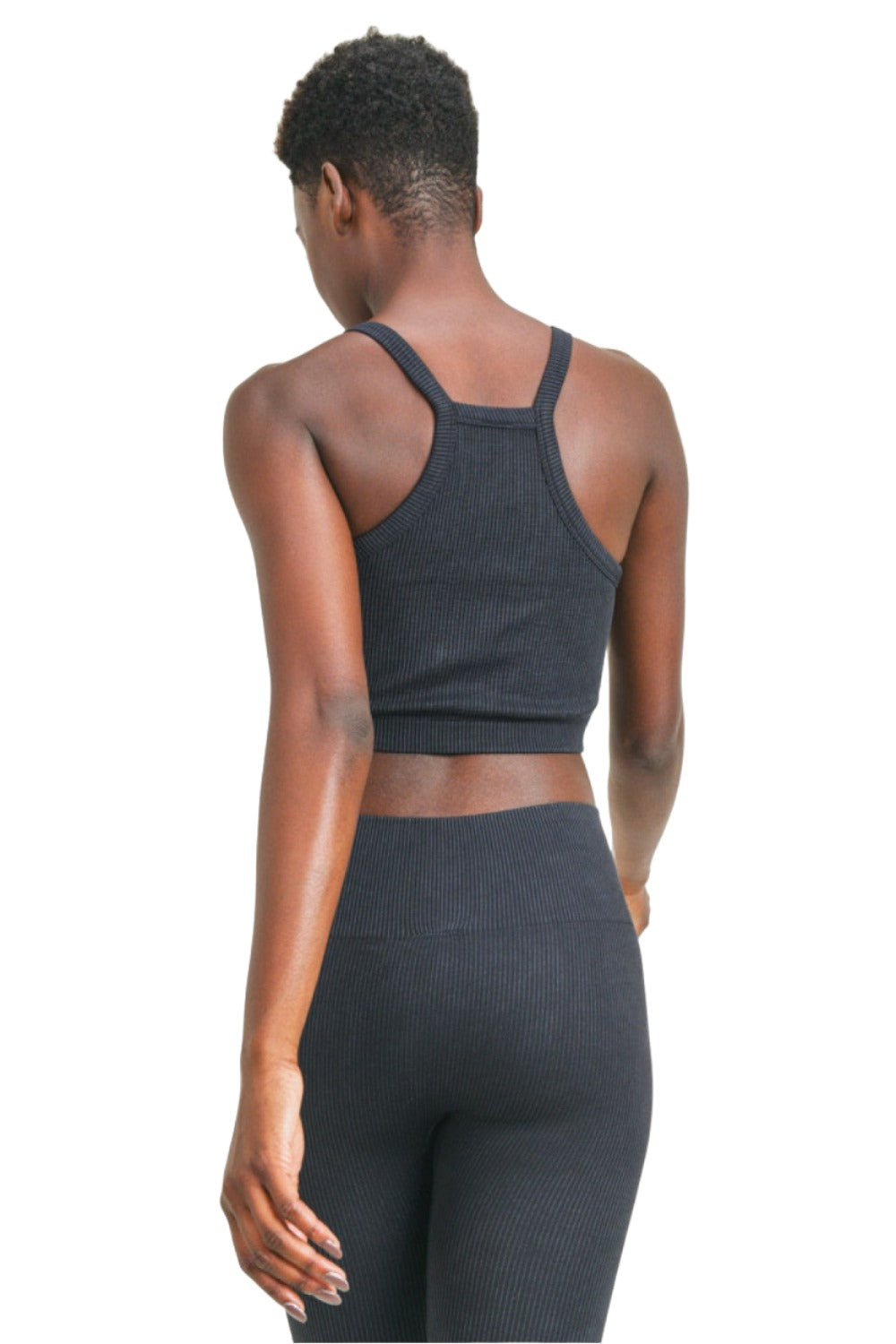 Mono B Square Ribbed Crop Top AT3031 - Black - Back View