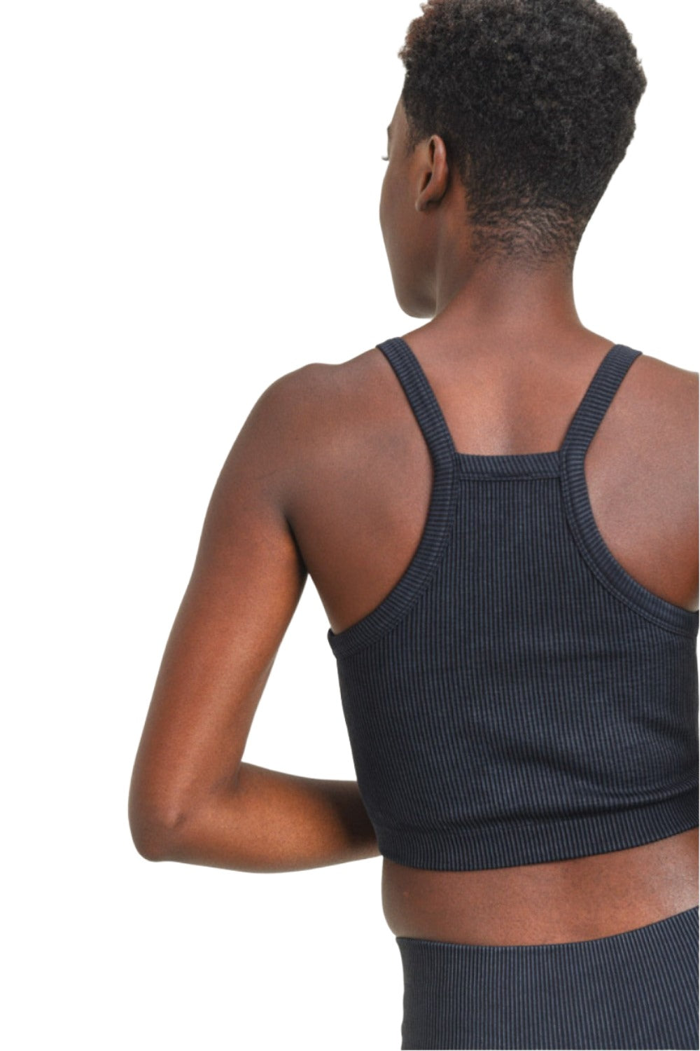 Mono B Square Ribbed Crop Top AT3031 - Black - Rear View