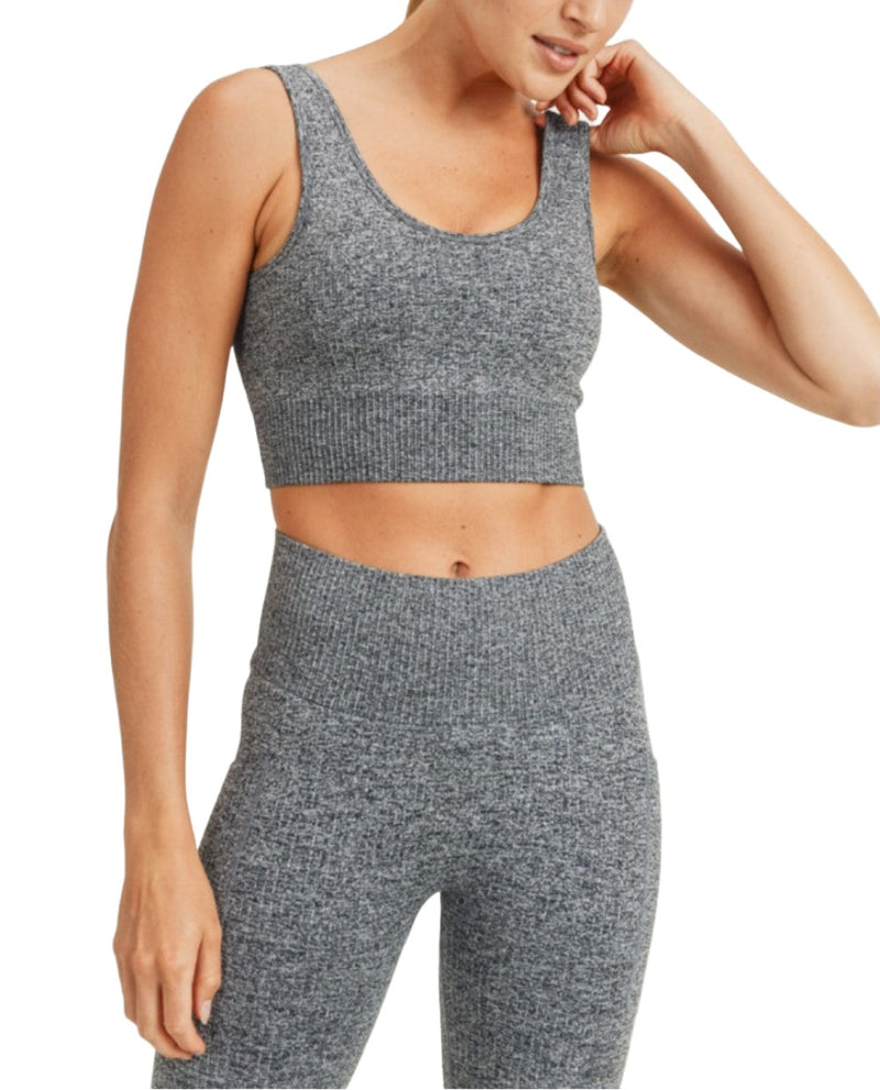 Mono B Hybrid Seamless Ribbed Sports Bra AT3041 - Mineral Grey  - front alt view