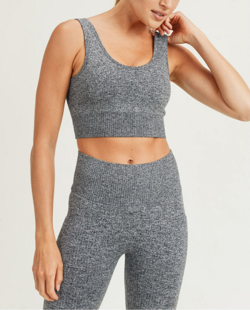 Mono B Hybrid Seamless Ribbed Sports Bra AT3041 - Mineral Grey  - front alt view