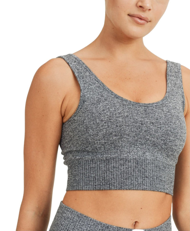 Mono B Hybrid Seamless Ribbed Sports Bra AT3041 - Mineral Grey  - front view