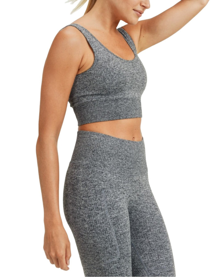 Mono B Hybrid Seamless Ribbed Sports Bra AT3041 - Mineral Grey  - side view
