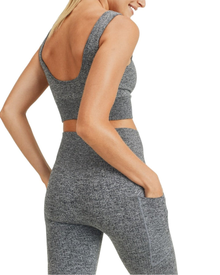 Mono B Hybrid Seamless Ribbed Sports Bra AT3041 - Mineral Grey  - rear view