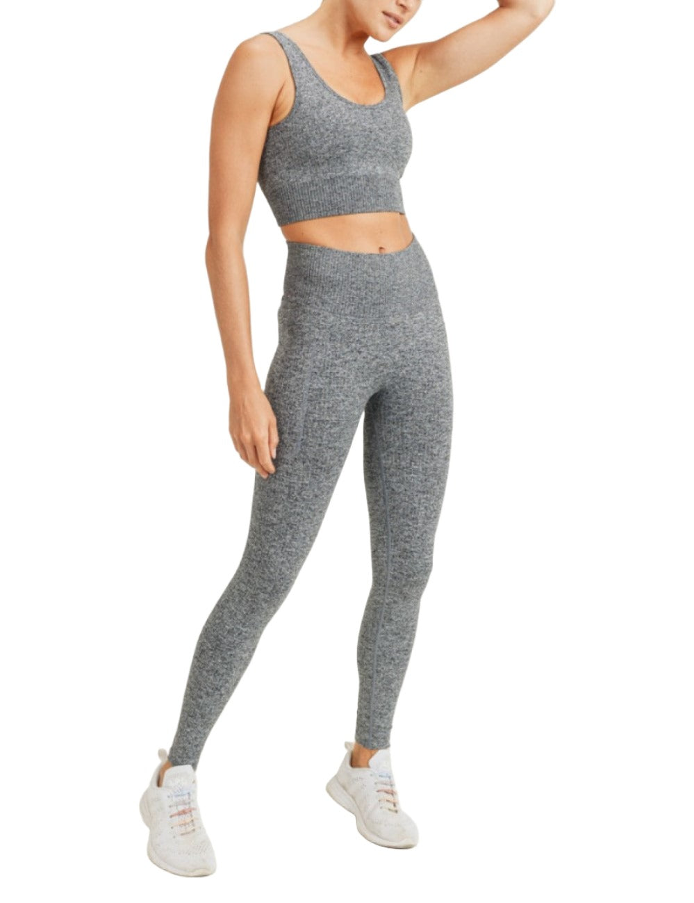 Mono B Hybrid Seamless Ribbed Sports Bra AT3041 - Mineral Grey  - front alt view