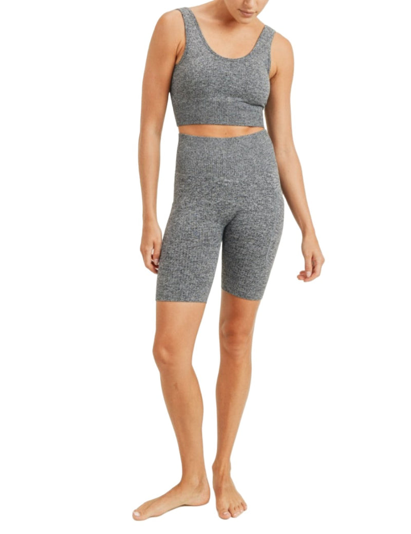 Mono B Hybrid Seamless Ribbed Sports Bra AT3041 - Mineral Grey  - front alt view 1