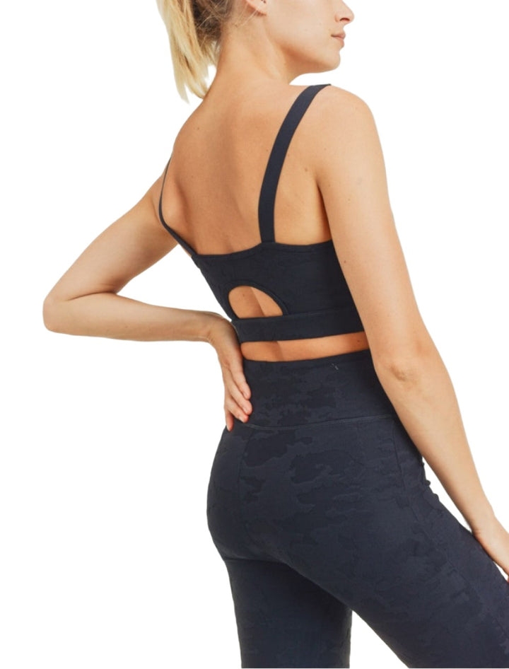 Mono B Camo Jacquard TACTEL® Sports Bra AT8034 - Black  - rear view