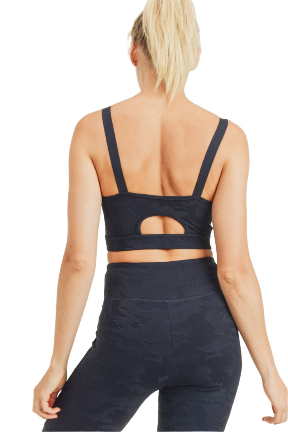 Mono B Camo Jacquard TACTEL® Sports Bra AT8034 - Black  - rear alt view