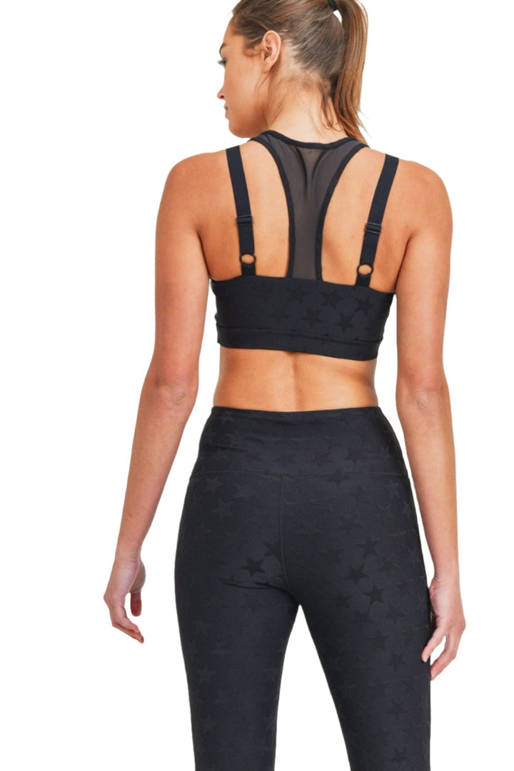 Mono B Textured Star Jacquard TACTEL® Sports Bra AT8075 - Black - Back View